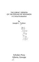 The Syriac version of the Psalms of Solomon a critical evaluation